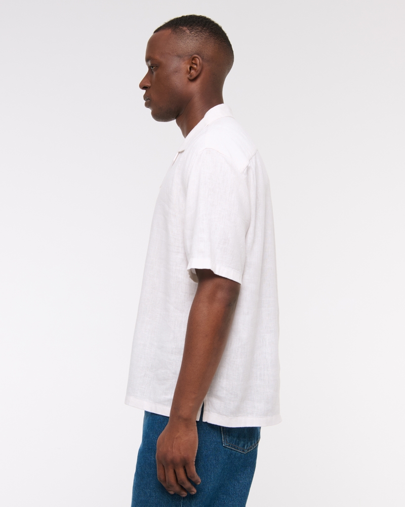 Camp Collar Summer Linen-Blend Shirt(white,XS)
