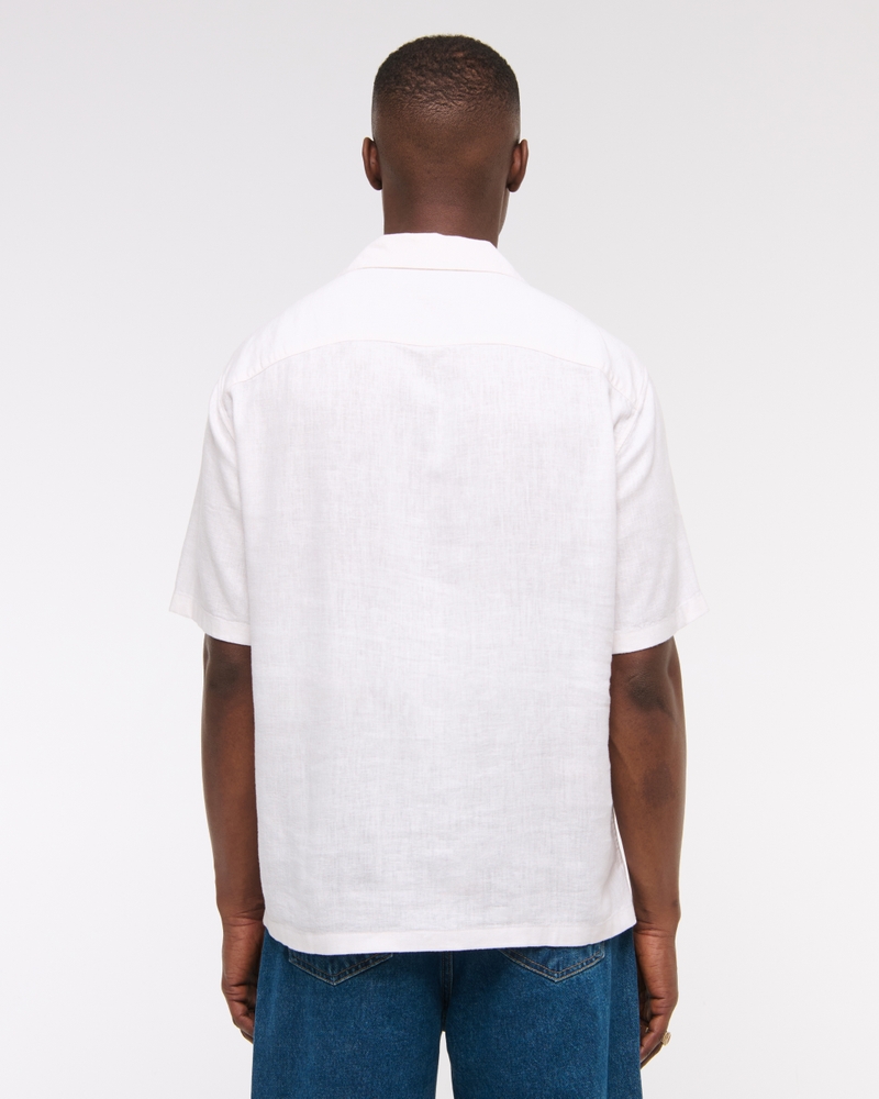 Camp Collar Summer Linen-Blend Shirt(white,XS)