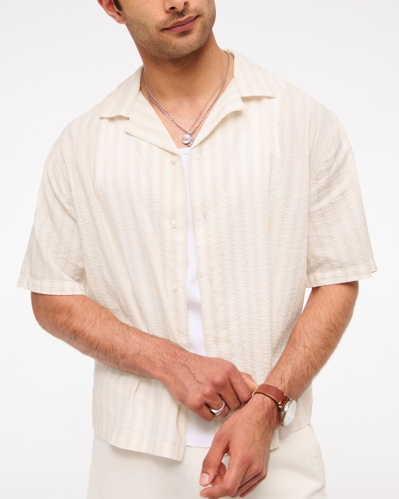 Camp Collar Cropped Seersucker Shirt