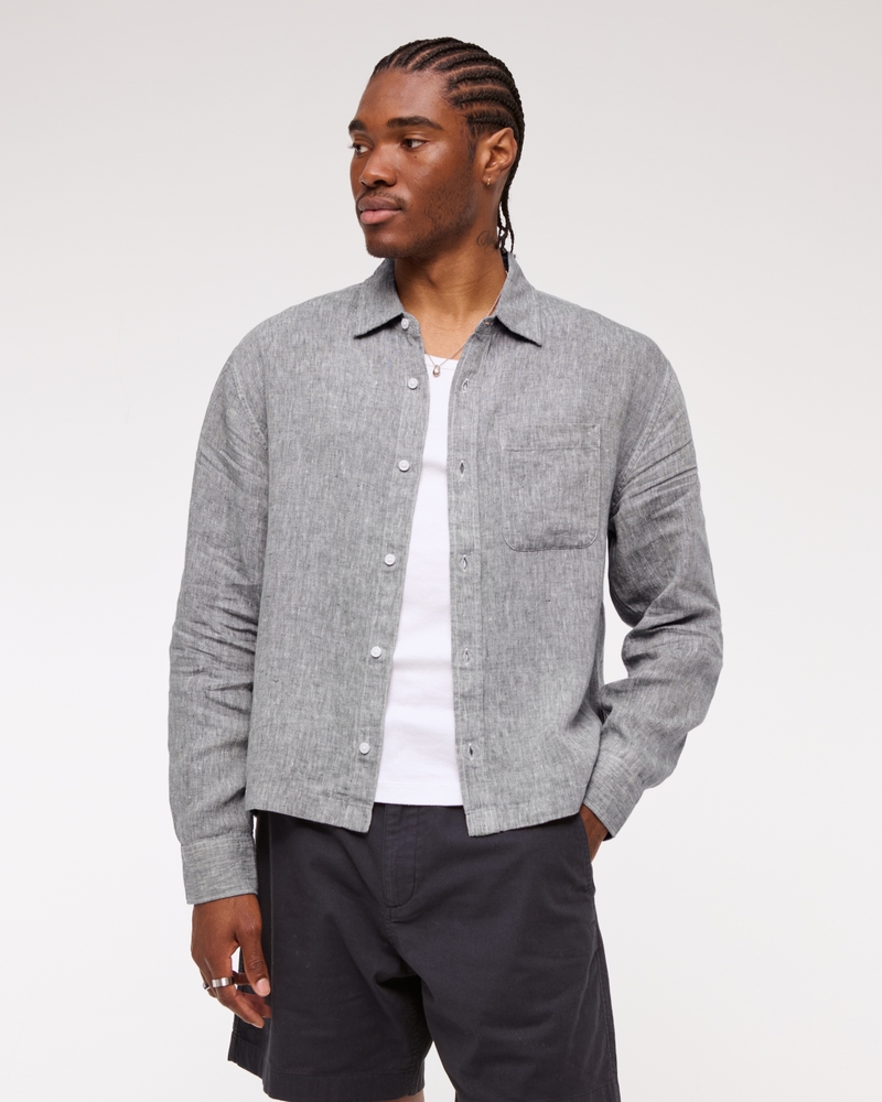 Cropped Linen Button-Up Shirt