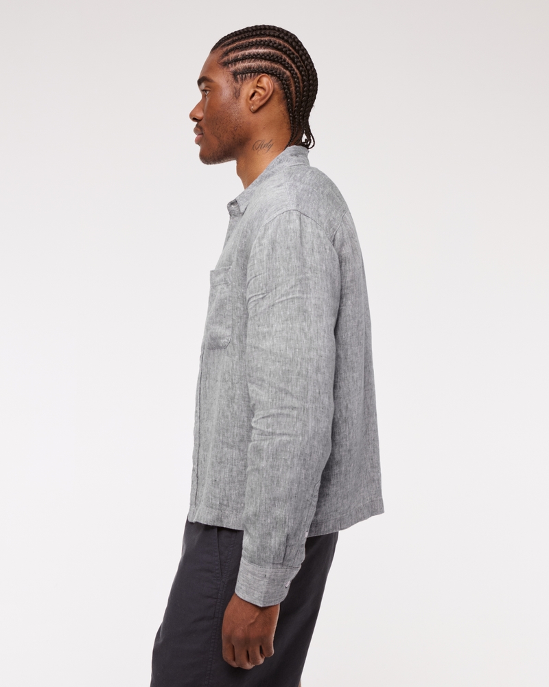 Cropped Linen Button-Up Shirt(chambray,XS)