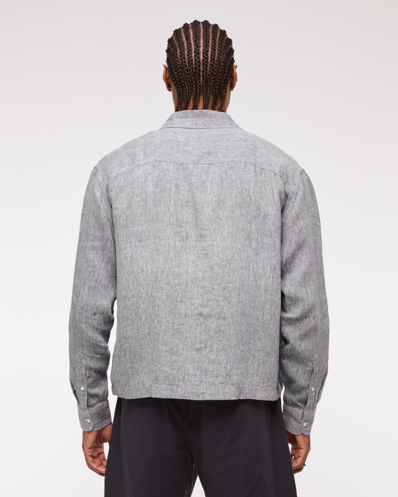 Cropped Linen Button-Up Shirt(chambray,XS)