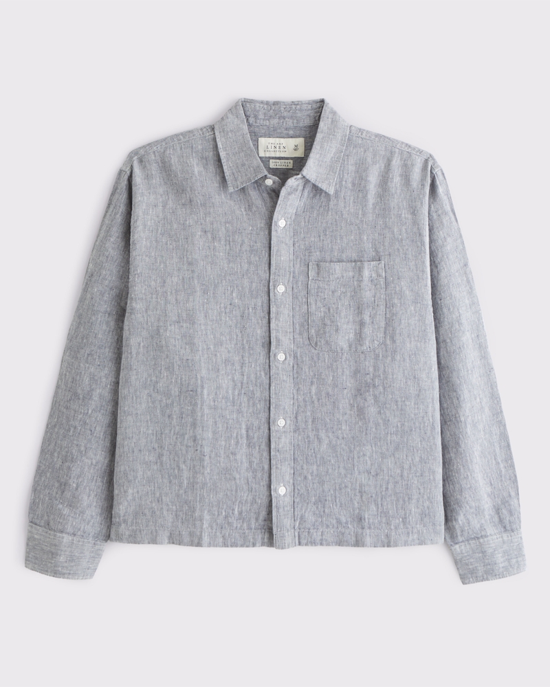 Cropped Linen Button-Up Shirt(chambray,XS)