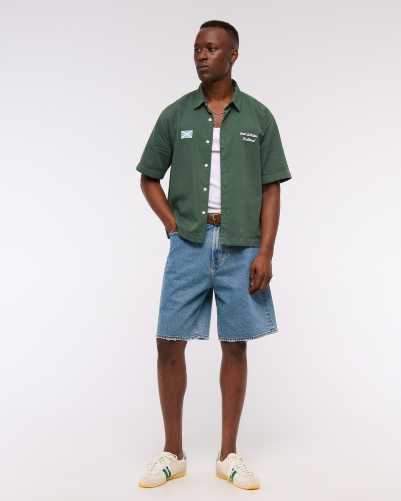 Short Sleeve Cropped PGA Scottish Open Button-Up Shirt(forest teal,XS)