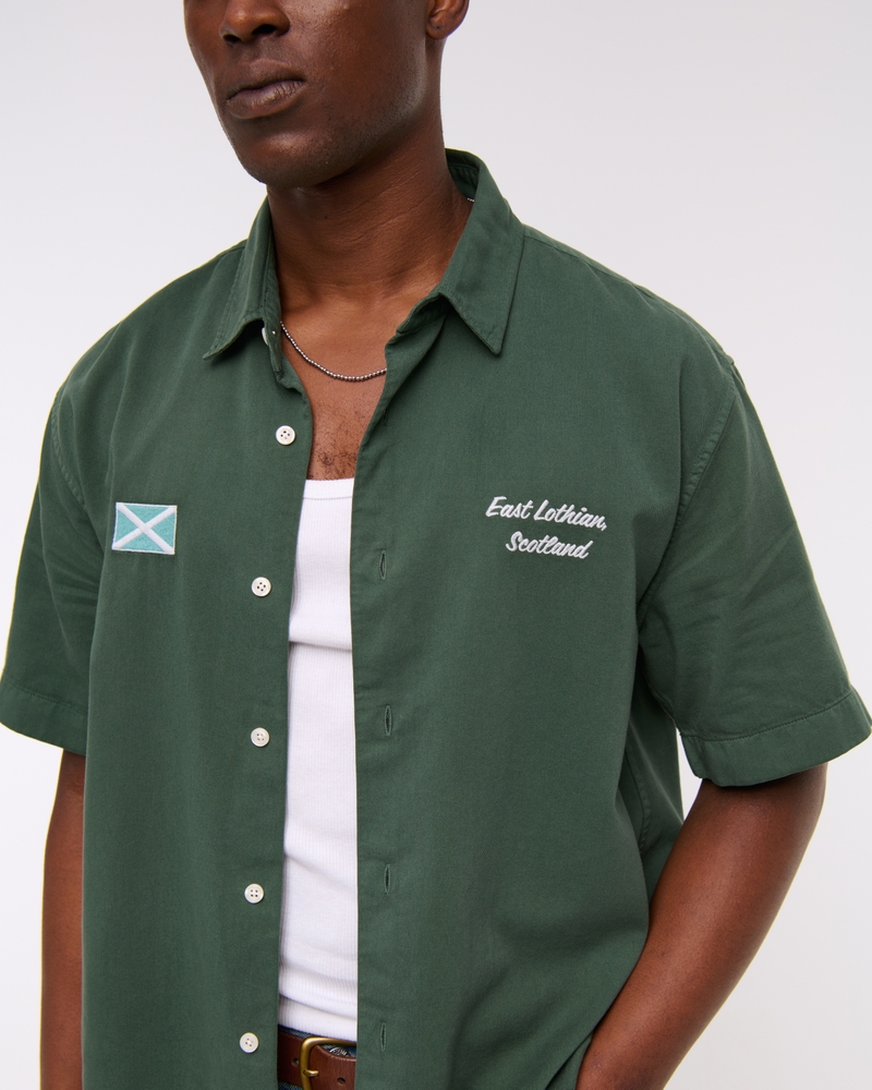 Short Sleeve Cropped PGA Scottish Open Button-Up Shirt(forest teal,XS)