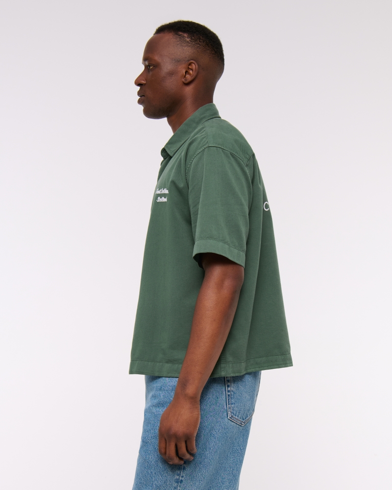 Short Sleeve Cropped PGA Scottish Open Button-Up Shirt(forest teal,XS)