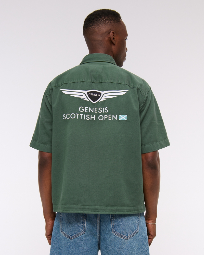 Short Sleeve Cropped PGA Scottish Open Button-Up Shirt(forest teal,XS)