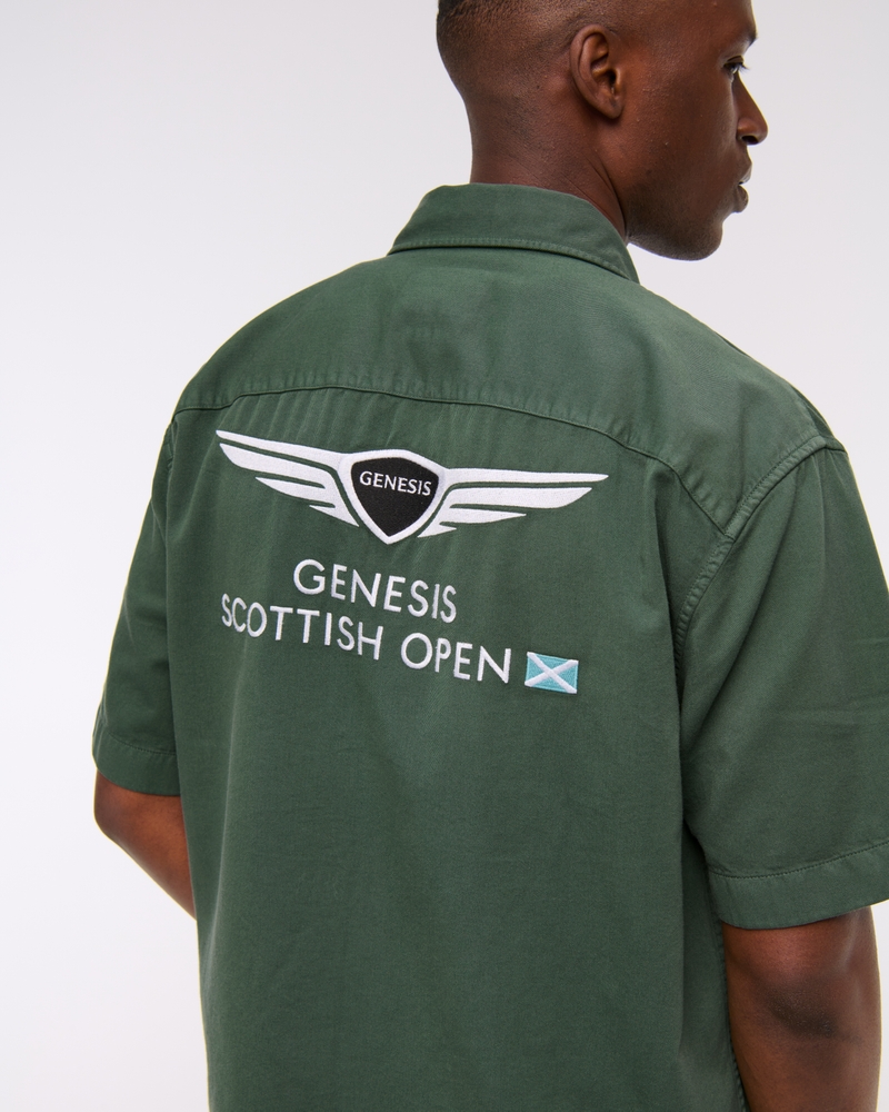 Short Sleeve Cropped PGA Scottish Open Button-Up Shirt(forest teal,XS)
