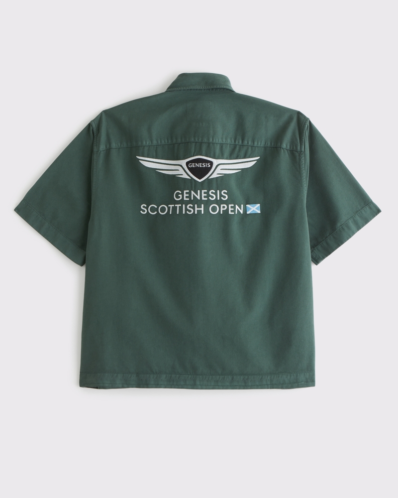 Short Sleeve Cropped PGA Scottish Open Button-Up Shirt(forest teal,XS)