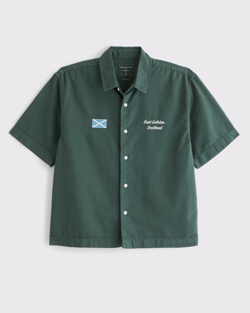 Short Sleeve Cropped PGA Scottish Open Button-Up Shirt(forest teal,XS)