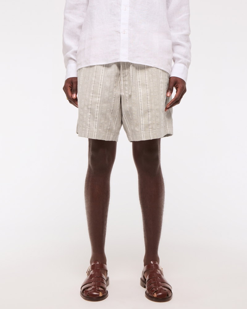 Relaxed Linen-Blend Pull-On Short(beige stripe,XS)
