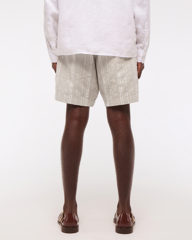 Relaxed Linen-Blend Pull-On Short(beige stripe,XS)