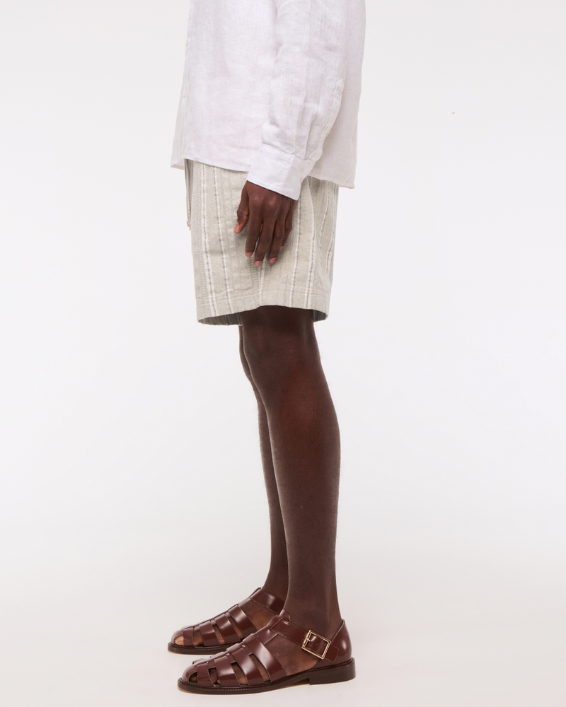 Relaxed Linen-Blend Pull-On Short(beige stripe,XS)