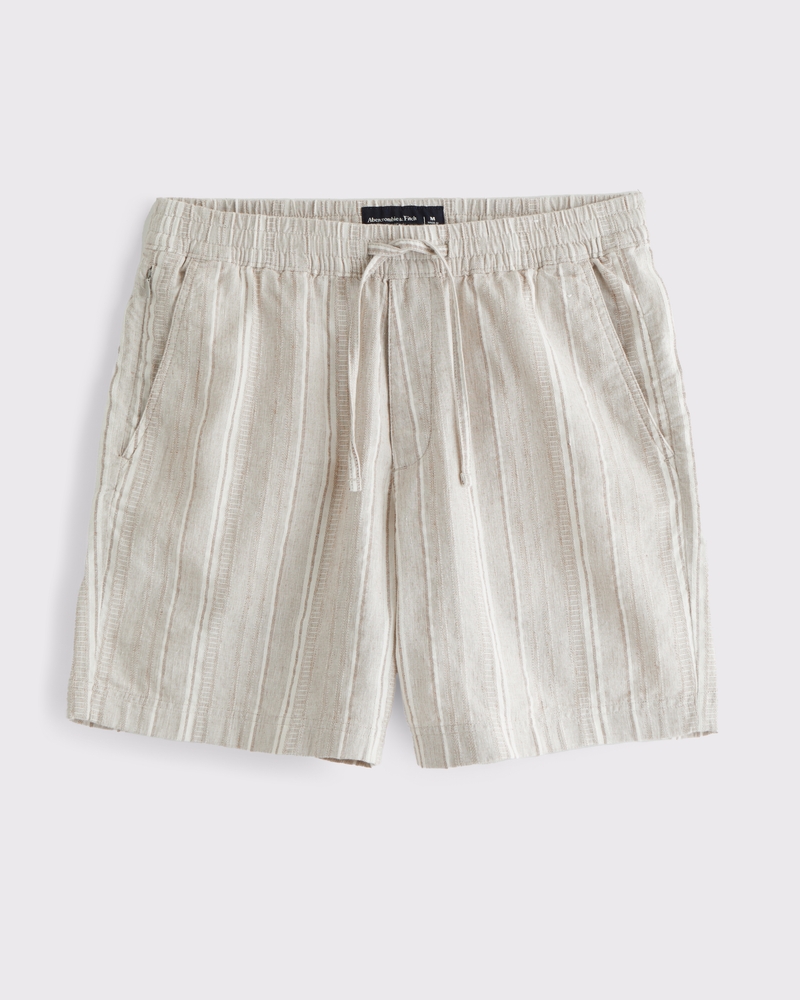 Relaxed Linen-Blend Pull-On Short(beige stripe,XS)