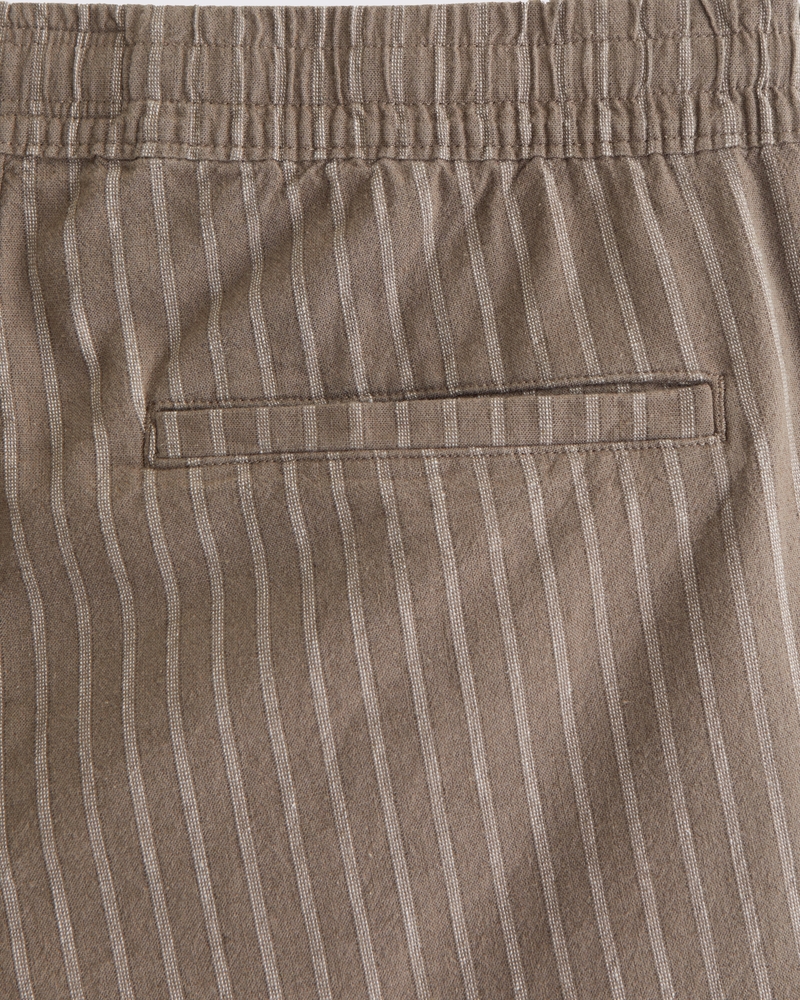Linen-Blend Pull-On Short(medium brown stripe,XS)