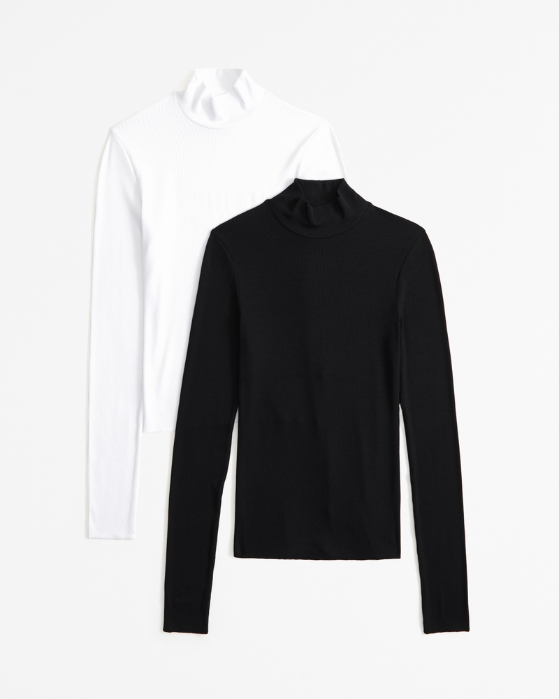 2-Pack Long-Sleeve Featherweight Rib Mockneck Tops