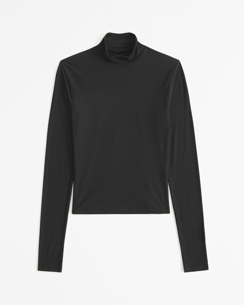 Soft Matte Seamless Long-Sleeve Cropped Mockneck Top(black,XXS)