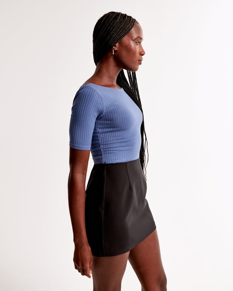 Half-Sleeve Wide Rib Boatneck Top(blue,XXS)