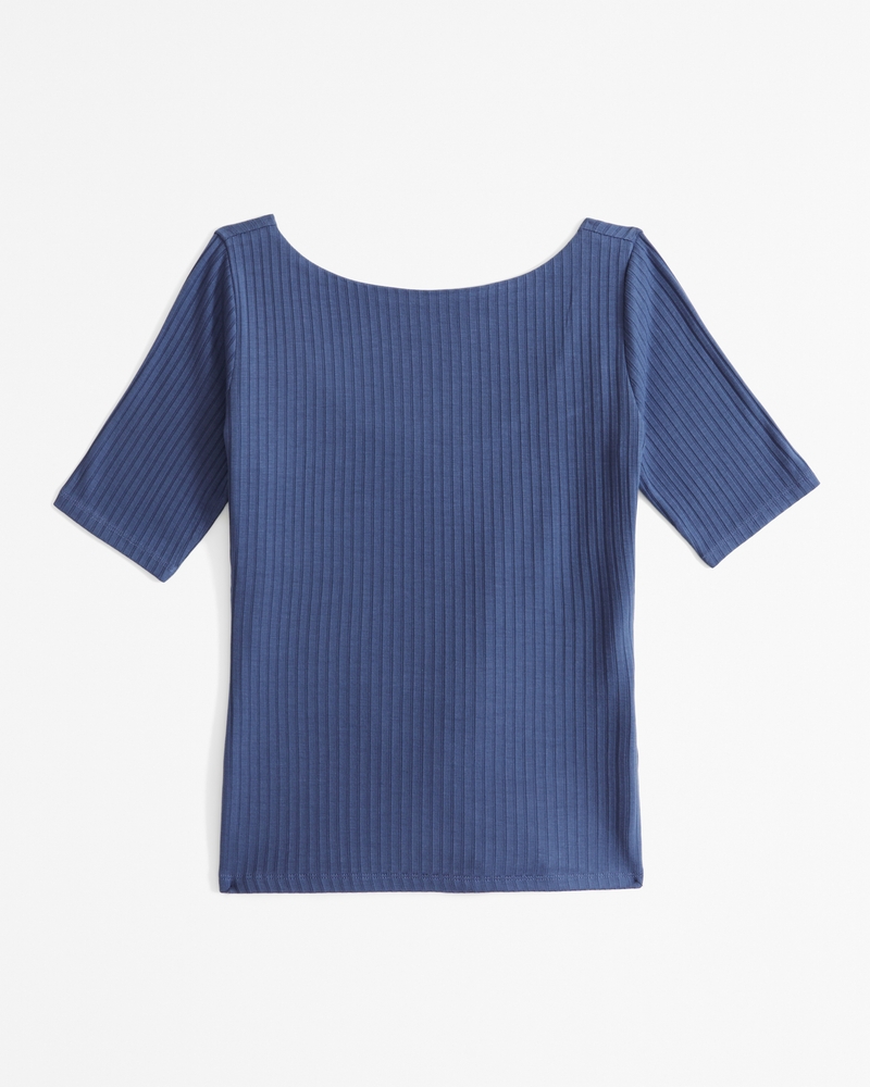 Half-Sleeve Wide Rib Boatneck Top(blue,XXS)