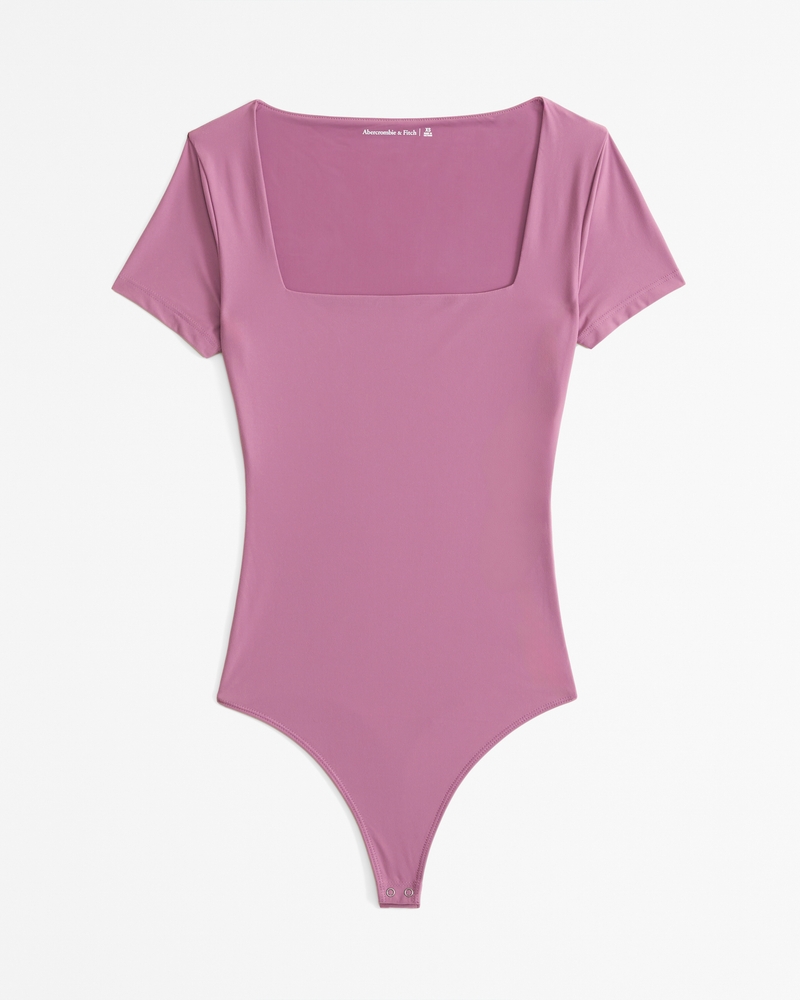 Soft Matte Seamless Short-Sleeve Squareneck Bodysuit(purple,XXS)