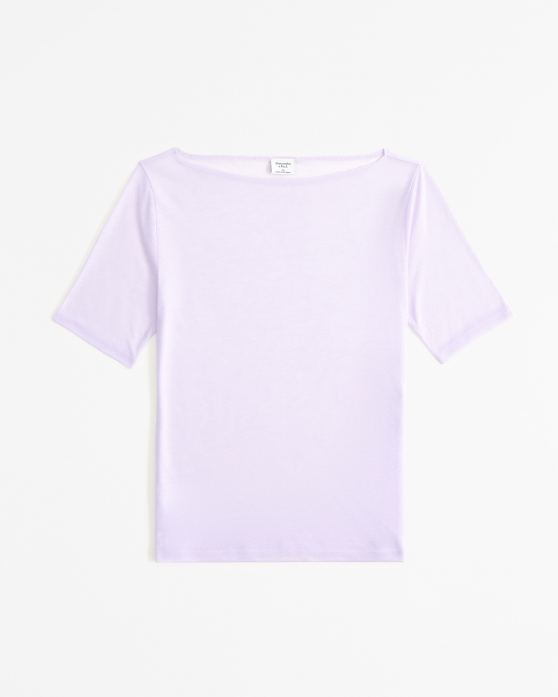 Sheer Half-Sleeve Slash Top(lavender,XXS)