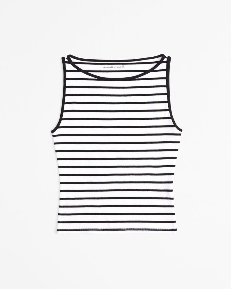 Cotton-Blend Seamless Fabric Boatneck Top(white stripe,XXS)
