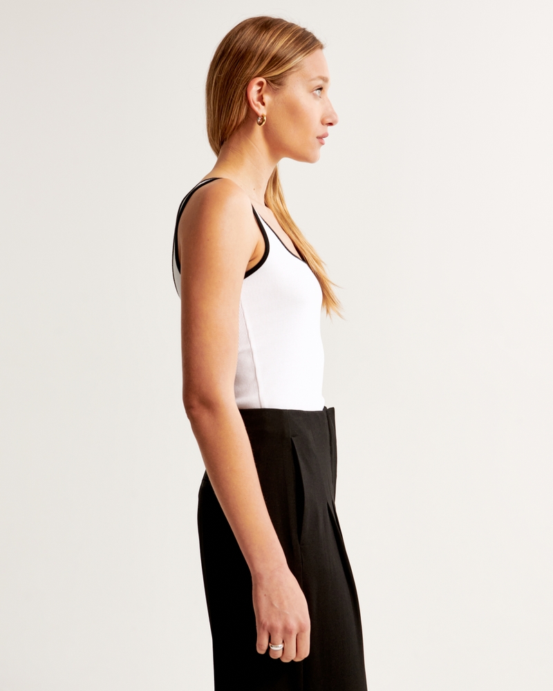 Essential Tuckable Squareneck Rib Tank(white and black,XXS)