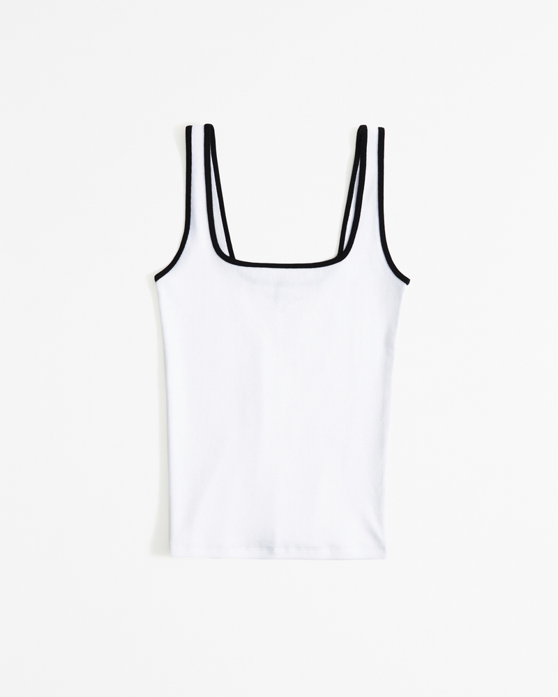 Essential Tuckable Squareneck Rib Tank(white and black,XXS)