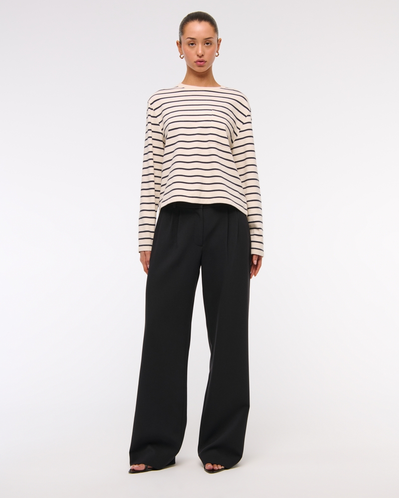 Long-Sleeve Jersey Easy Tee(cream stripe,XXS)
