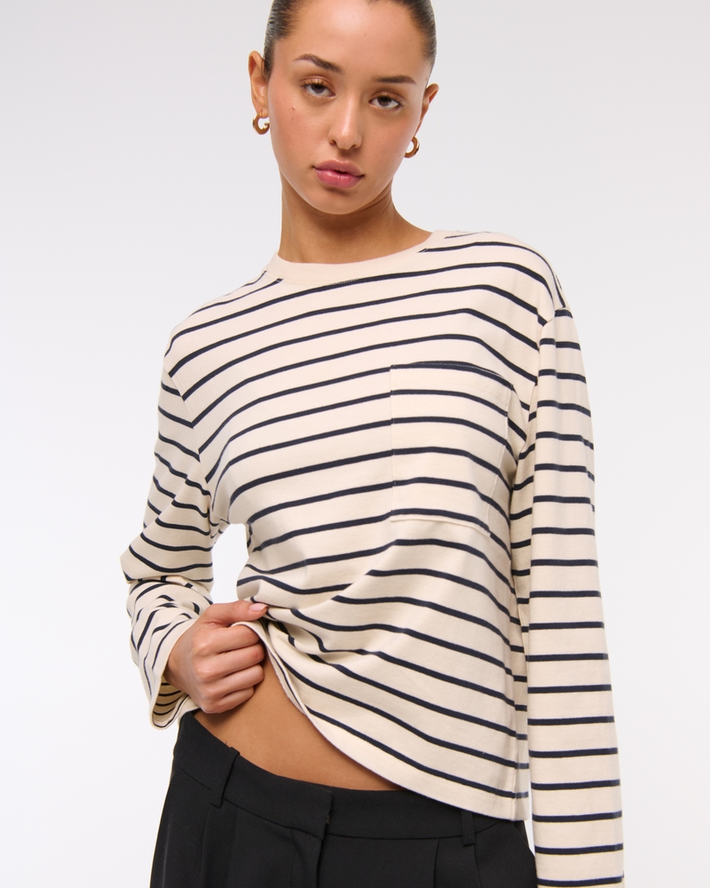Long-Sleeve Jersey Easy Tee(cream stripe,XXS)