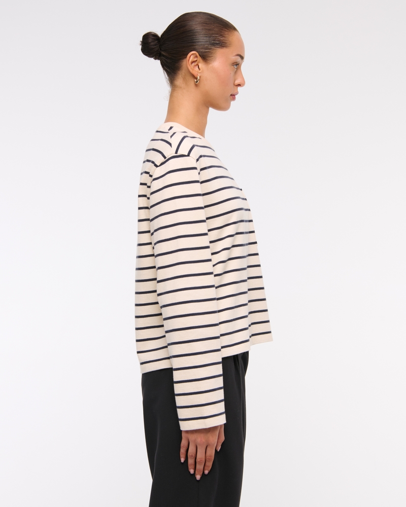 Long-Sleeve Jersey Easy Tee(cream stripe,XXS)