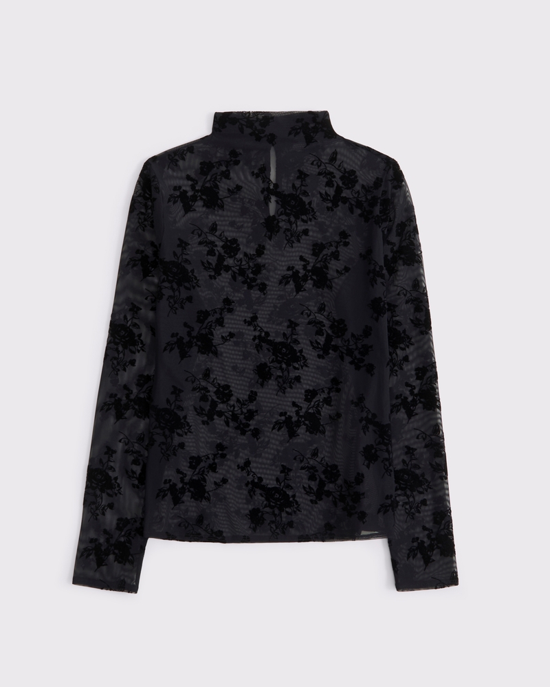 Long-Sleeve Mockneck Mesh Top(black,XXS)
