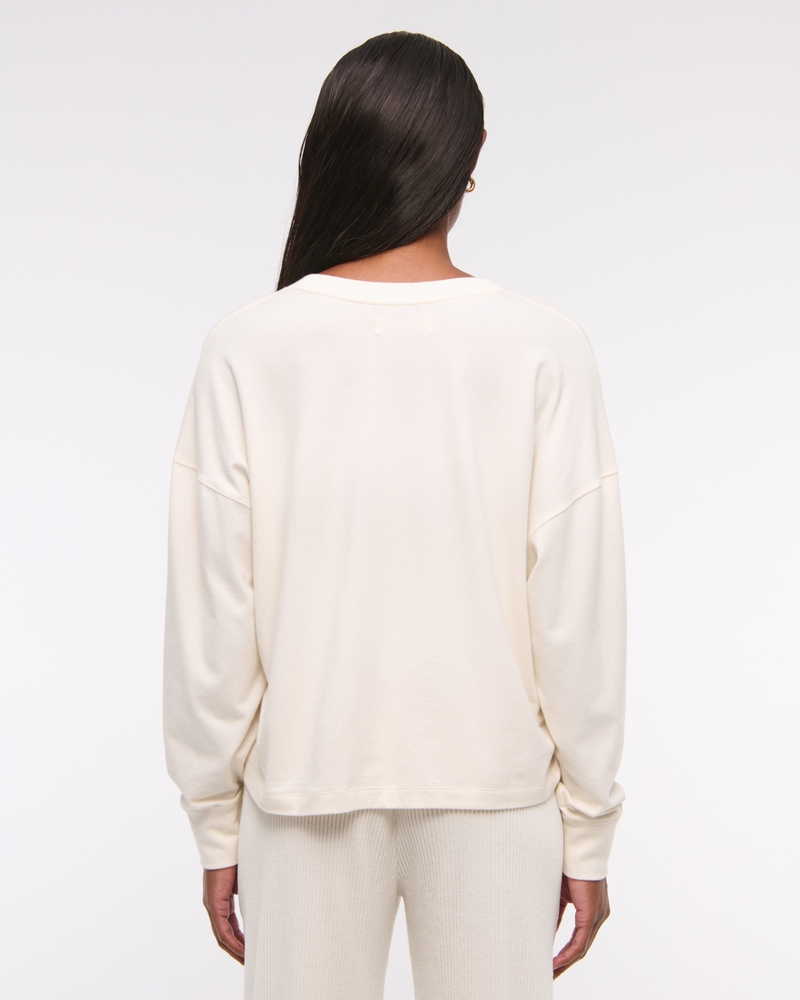 Long-Sleeve Cozy Lounge Knit Oversized Henley Top(cream,XXS)
