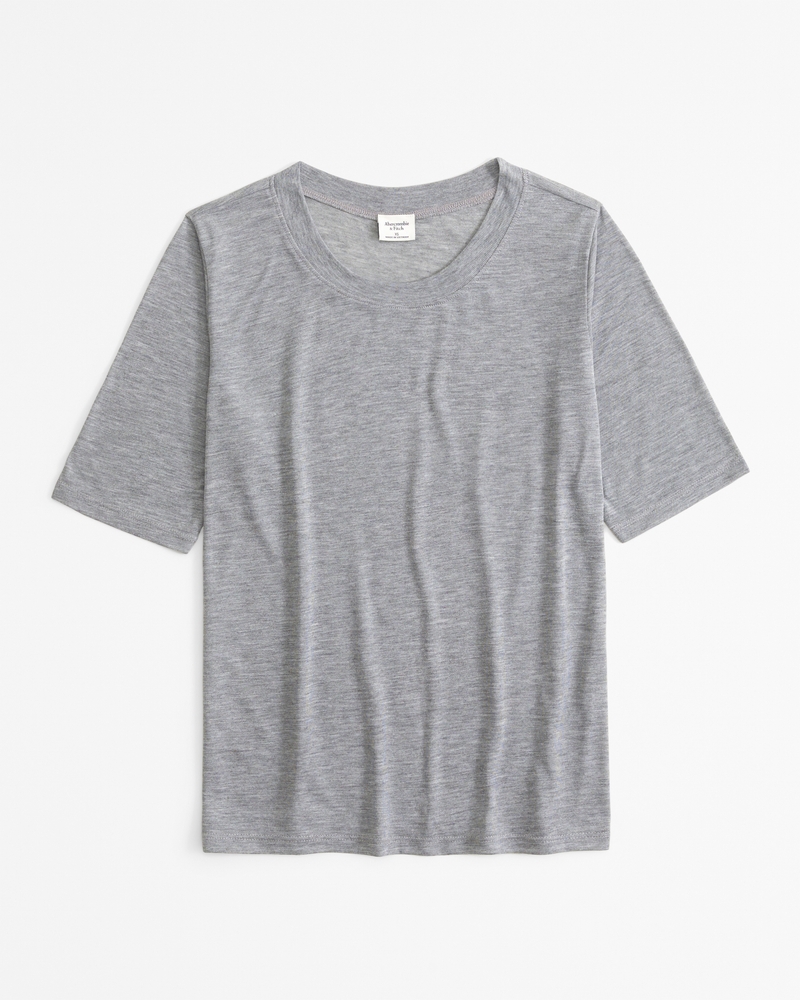 Half-Sleeve Sheer Jersey Crew Tee