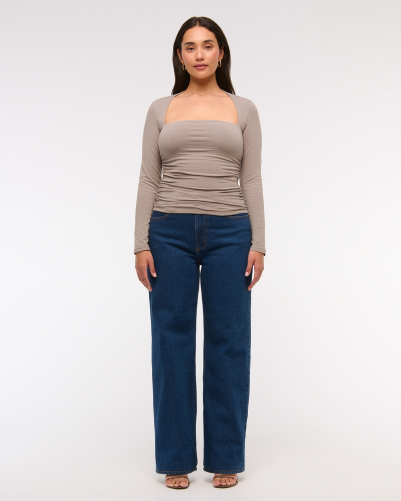 The A&F Ava Long-Sleeve Top(taupe gray,XXS)