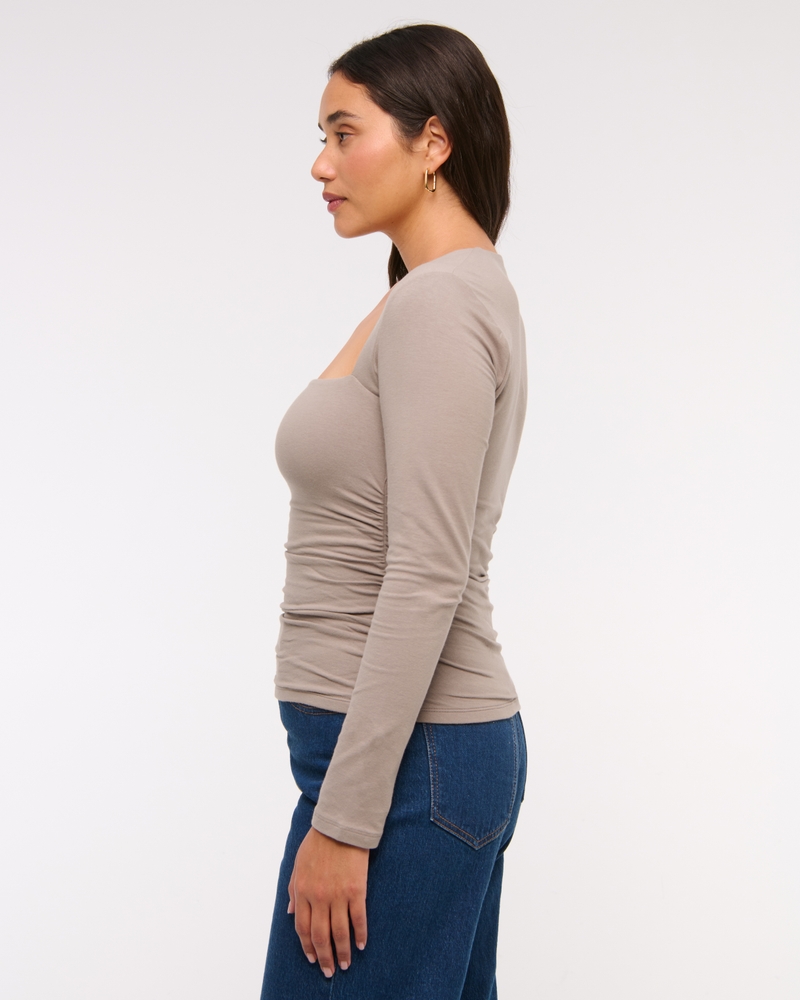 The A&F Ava Long-Sleeve Top(taupe gray,XXS)