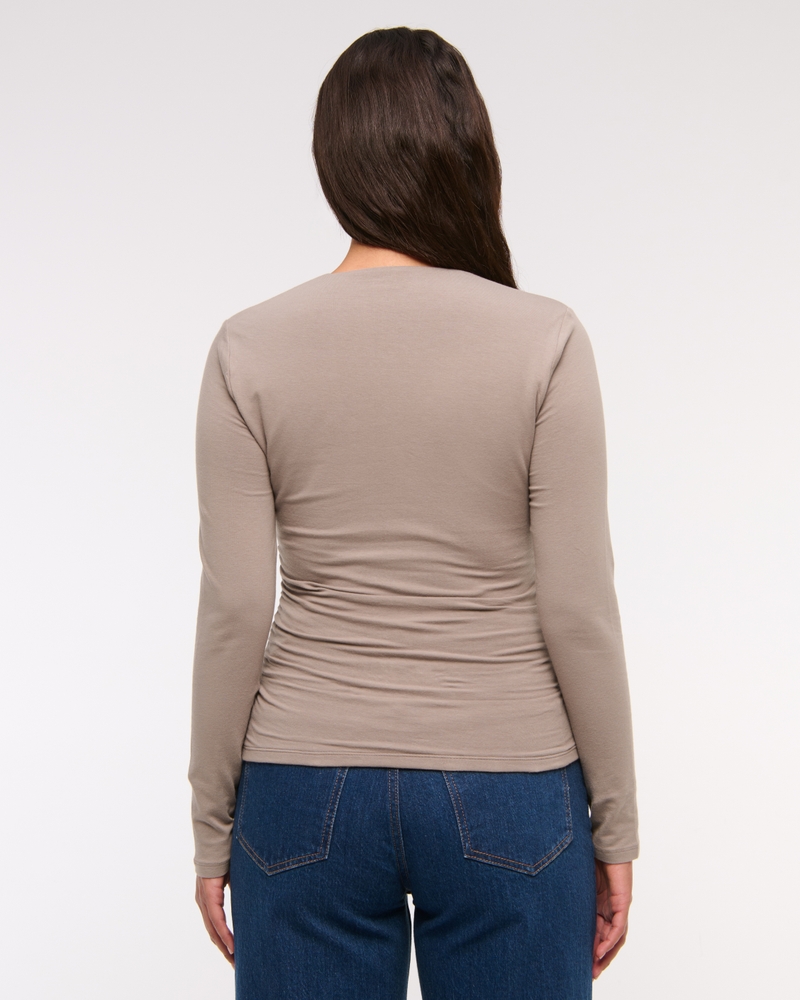 The A&F Ava Long-Sleeve Top(taupe gray,XXS)