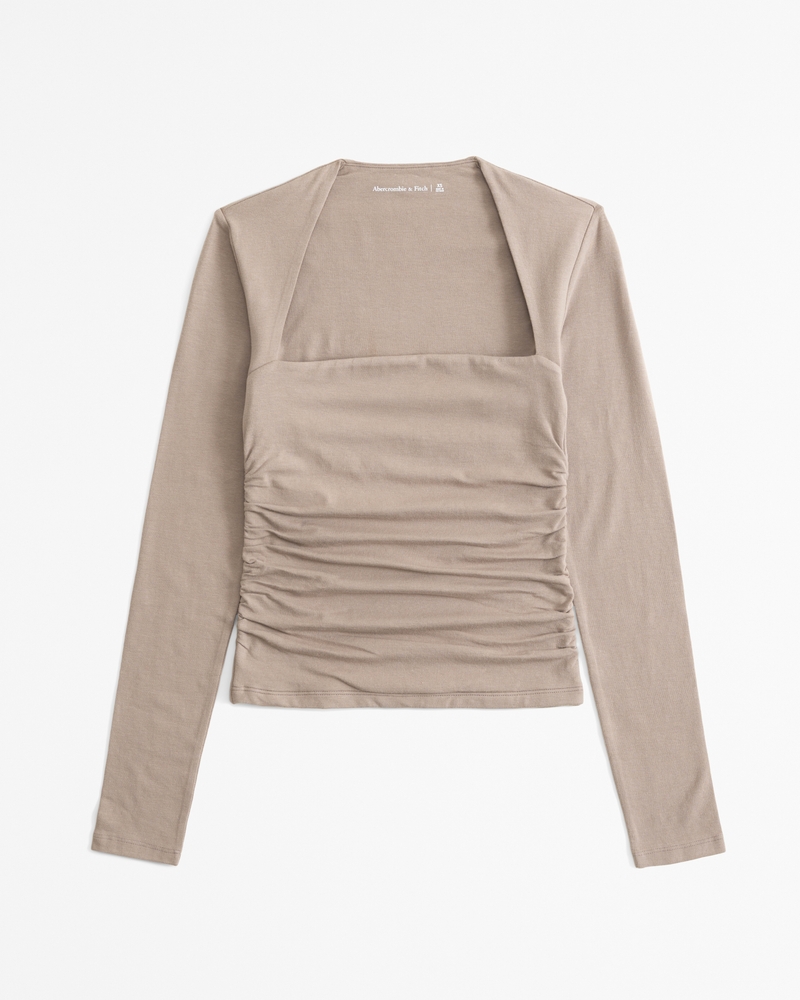 The A&F Ava Long-Sleeve Top(taupe gray,XXS)