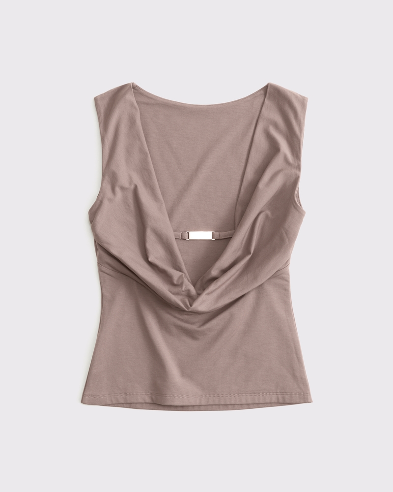 Draped Cowl Hardware Back Top(deep taupe,XXS)
