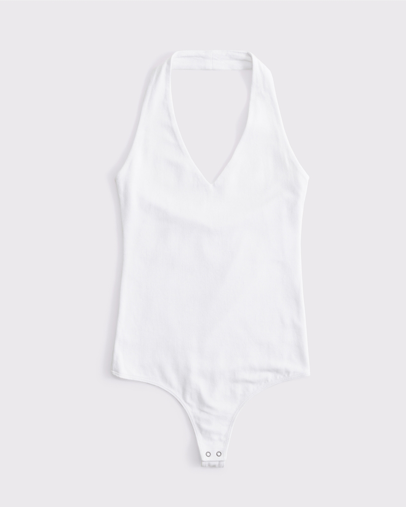 Cotton-Blend Seamless Fabric Halter Bodysuit(white,XXS)