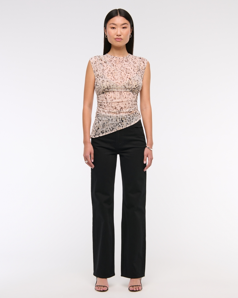 Draped Mesh Top(light brown pattern,XXS)