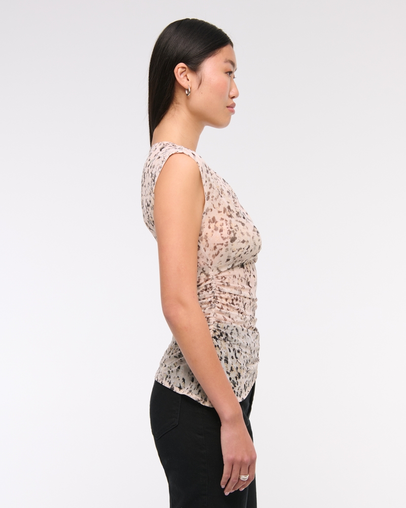 Draped Mesh Top(light brown pattern,XXS)