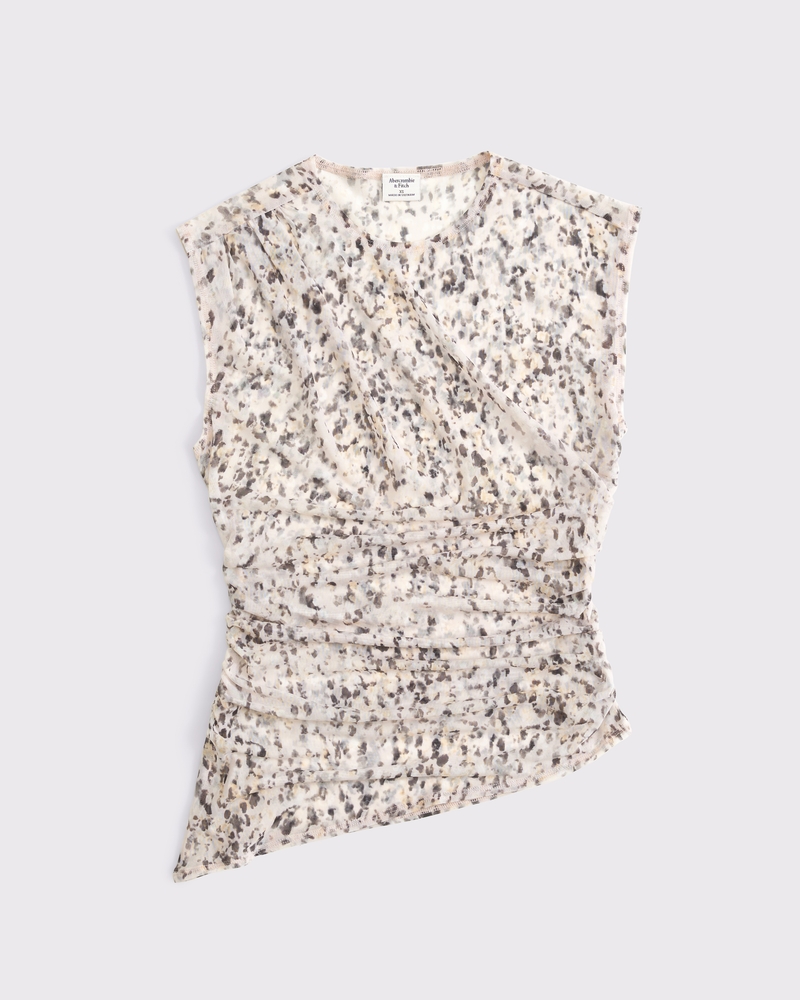 Draped Mesh Top(light brown pattern,XXS)