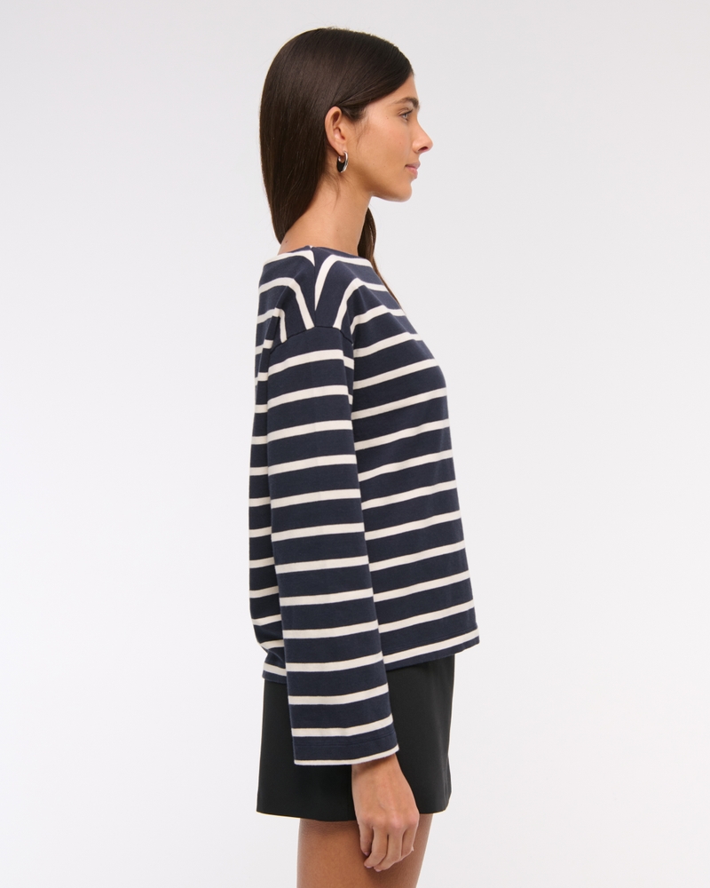 Long-Sleeve Heavyweight Jersey Slash Tee(navy stripe,XXS)