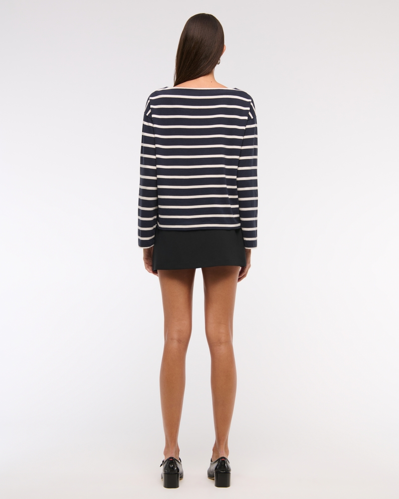 Long-Sleeve Heavyweight Jersey Slash Tee(navy stripe,XXS)