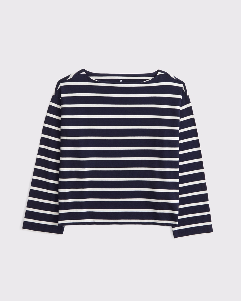 Long-Sleeve Heavyweight Jersey Slash Tee(navy stripe,XXS)