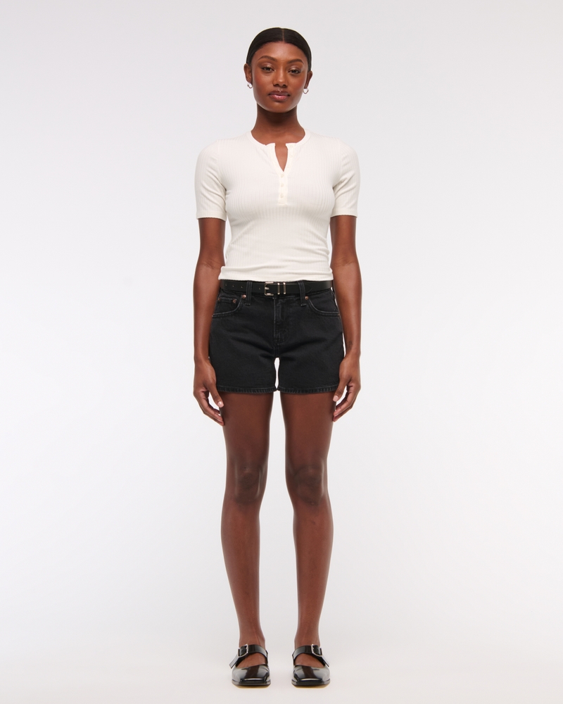 Half-Sleeve Henley Top(cream,XXS)