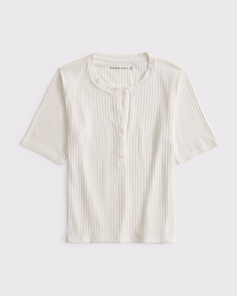 Half-Sleeve Henley Top(cream,XXS)
