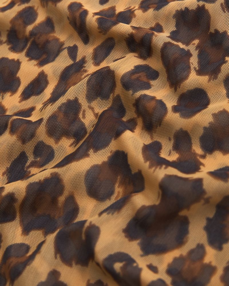 Long-Sleeve Mesh Mockneck Top(leopard,XXS)