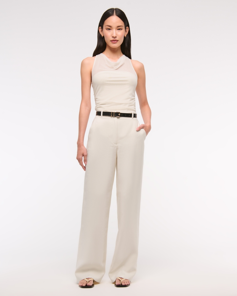 Mesh Cowl Neck Bodysuit(warm beige,XXS)